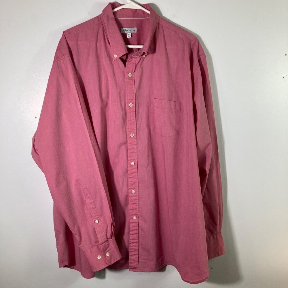 Mens Peter Millar Long Sleeve Button Cotton Linen Spandex Shirt Pink 2XL - Picture 1 of 6